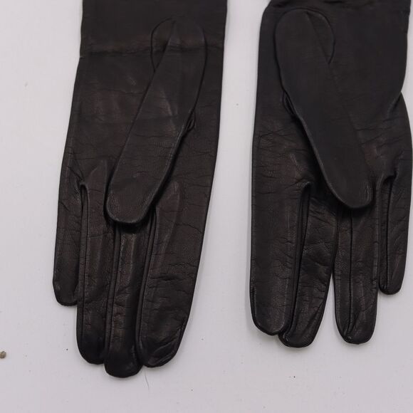 Vintage Black Lamb Leather Long Gloves Lace Cutout Detail Petite Fit Elegant - Picture 13 of 15